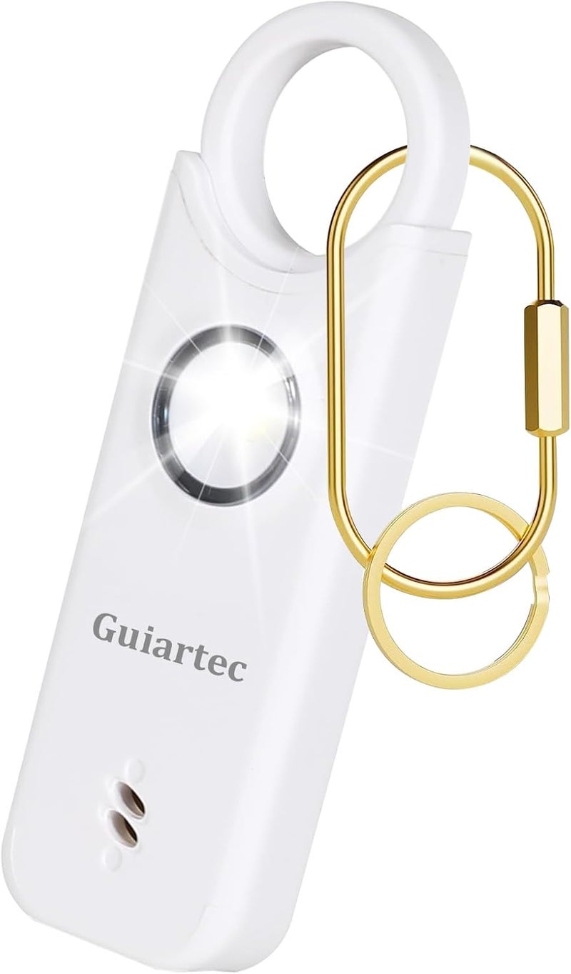 Guiartec Rechargeable Personal Safety Alarm for Women, 135 dB Loud Self Defense Keychain Siren with LED Strobe Light, Personal Emergency Security Safe Devices Key Chain Alarms for Women Kids Elderly (White) - Image 1